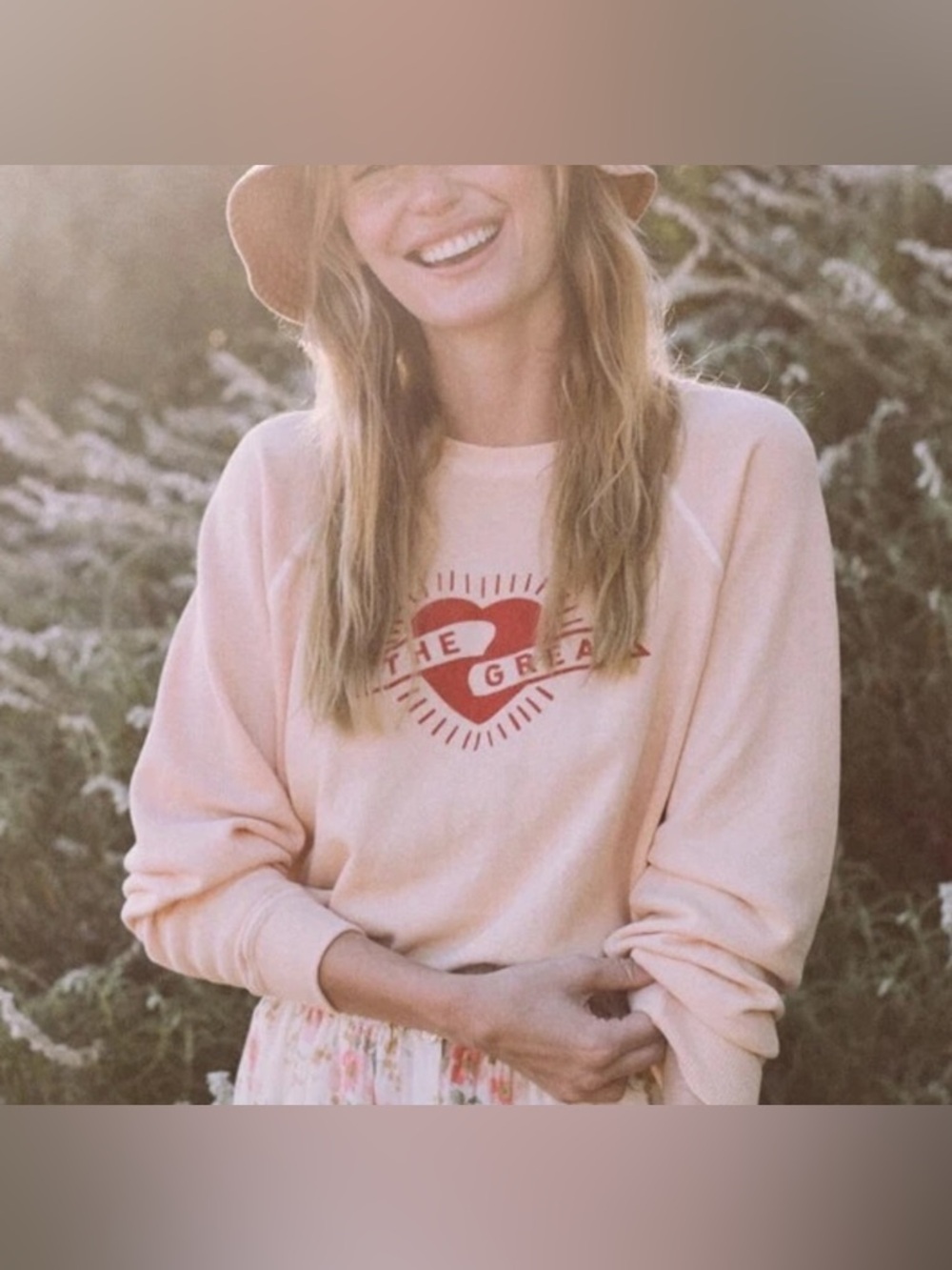 The Great Shrunken Graphic Heart Sweatshirt Sz 1(Small) Whisper Pink 100% Cotton - Picture 2 of 11